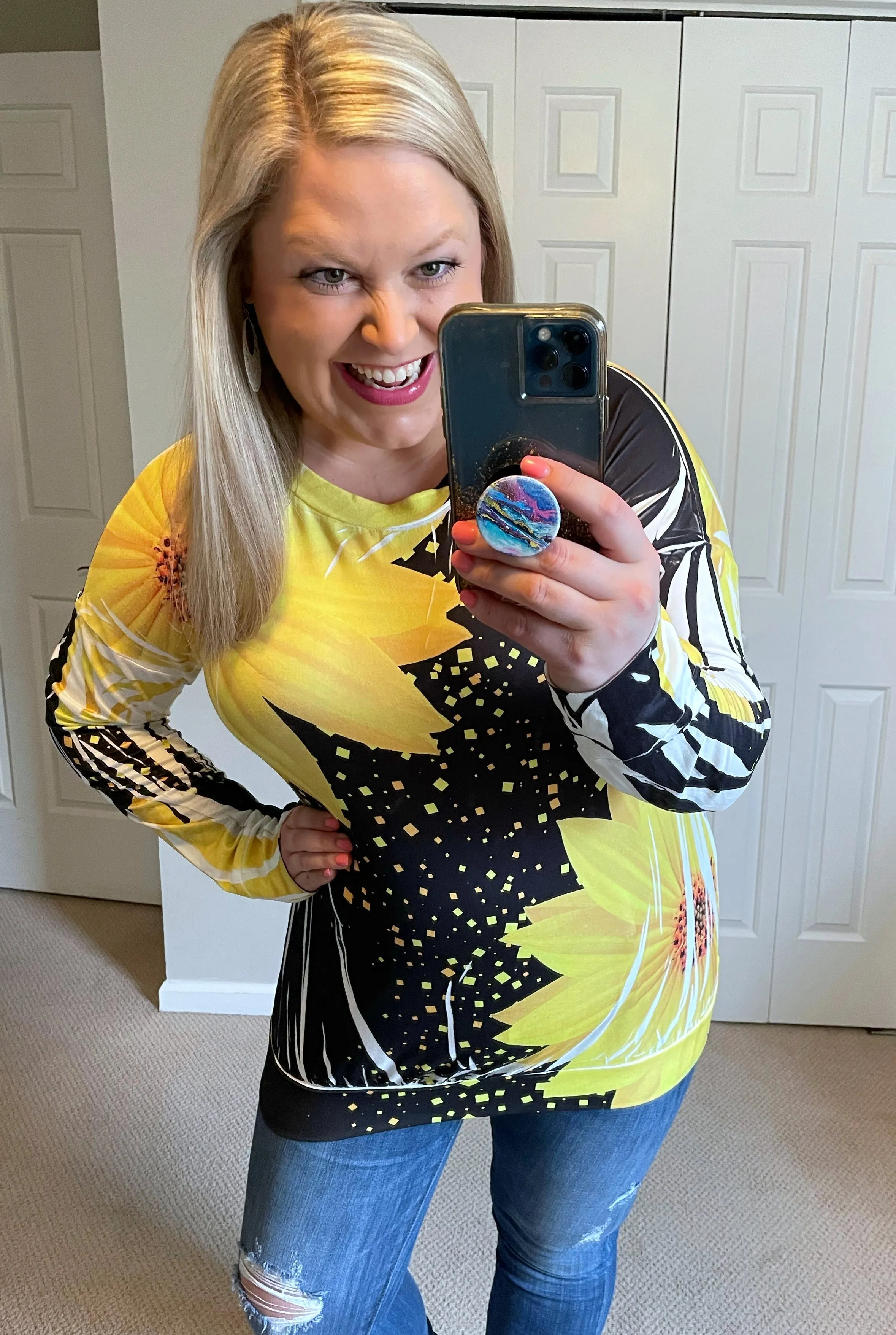 Long-Sleeved Buttery Soft Sunflower Top