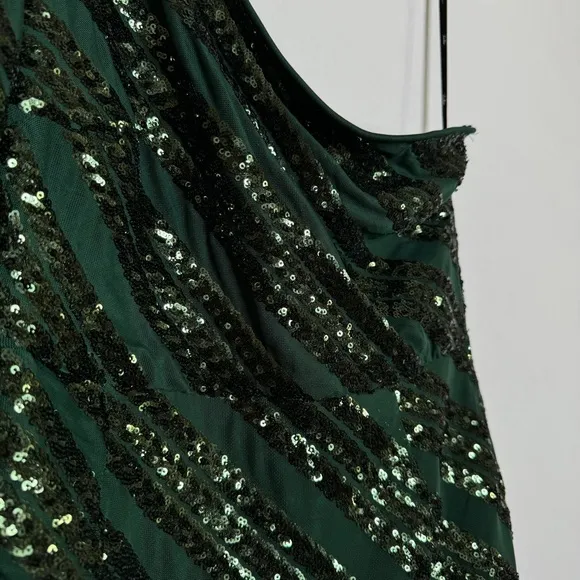 Lulus Green Sequin Dress One Shoulder Rendezvous With You Party Bodycon SZ Small