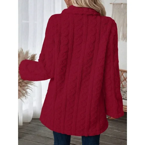 minimalist Double Breasted Lapel collar ribbed knit teddy Coat