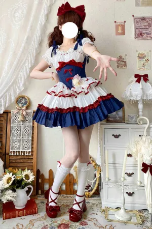 Red/White/Blue [Fairy Tale Overture] Triple-Layered Ruffle Bowknot Fishbone Sweet Ballet Lolita Dress