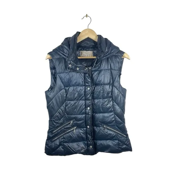 Zara Trafaluc Women’s Hooded Puffer Vest in Navy Size M